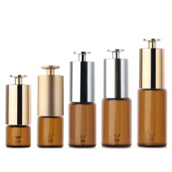 Amber Glass Bottle with Diamond-studded Metalized T-shaped Push-button Pipette Cap